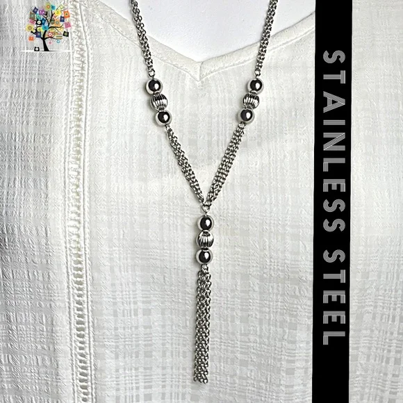 Tassel Necklace Stainless Steel 29" - Picture 2 of 4
